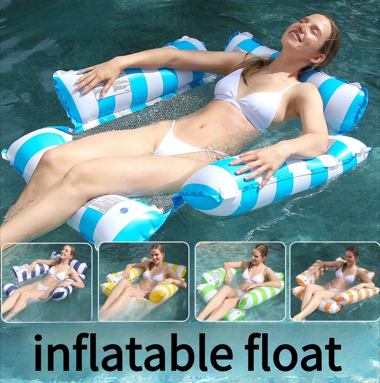 

New Inflatable Floating Row Outdoor Foldable Backrest Mesh Floating Bed Water Supplies 4-Tube Floating Bed