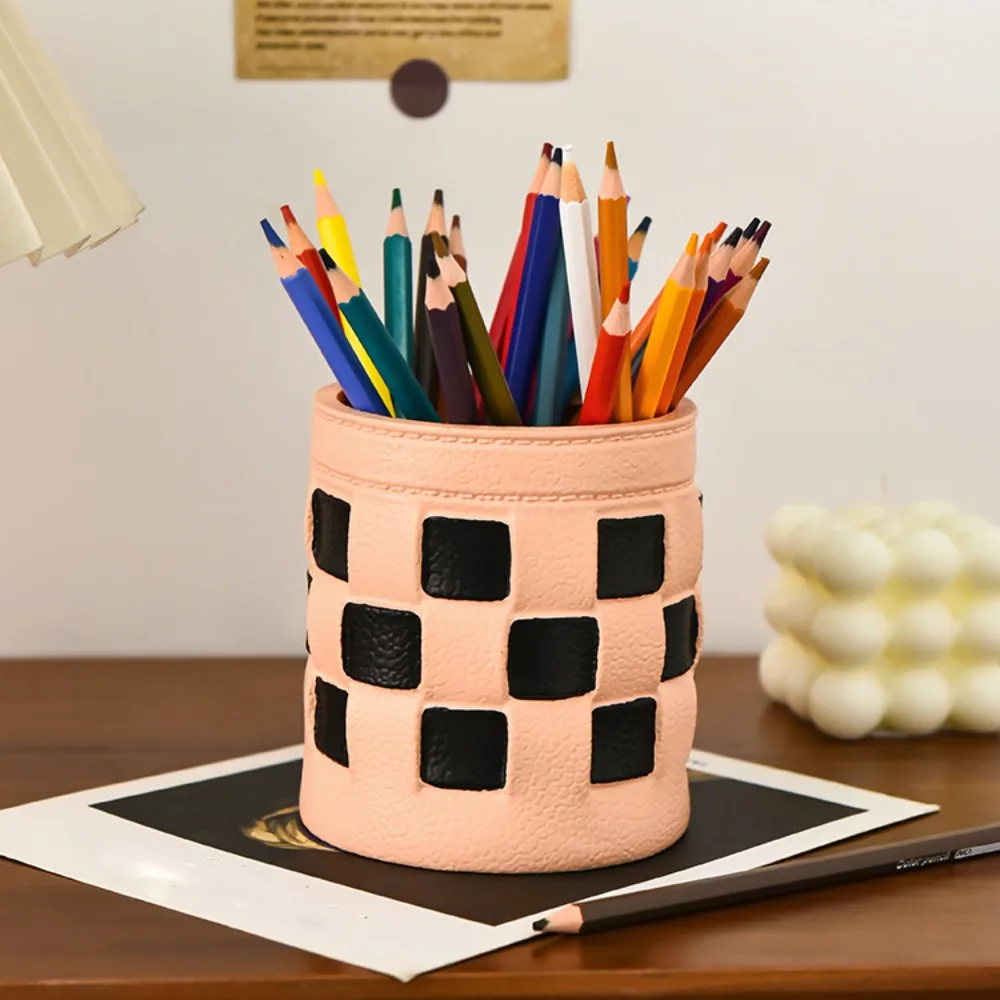 

Imitation Leather Chessboard Pen Holder Multifunctional Creative Desktop Storage Box Large Capacity Simple Stationery Storage