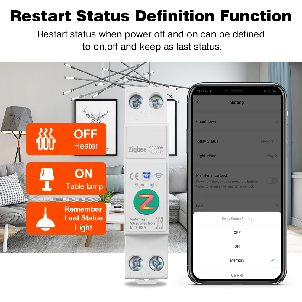 WiFi/Zigbee MCB Intelligenter Leistungsschalter mit Überstrom- und Unterspannungsschutz, Energiemessung 1-63A 1P+N Smart Life Google Alexa – Detail 7
