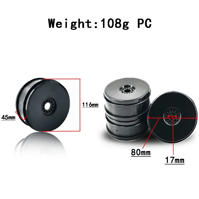 4Pcs 93mm 1/8 4WD Nitro Off Road Buggy wheel hub 17mm Hex for 1:8 Scale RC Car HSP HPI Kyosho ZD Hongnuo Redcat Trxs