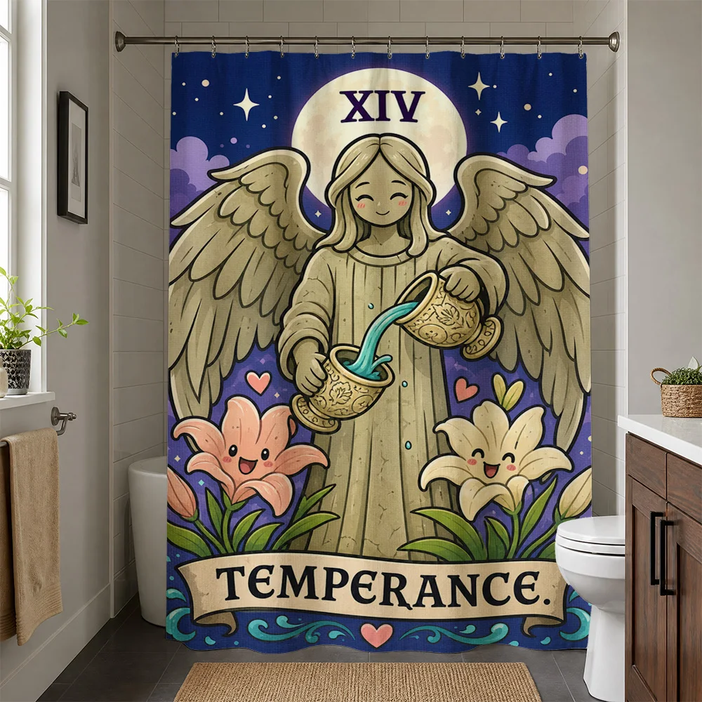 Waterproof Shower Curtain Temperance Art Bathroom Decor Celestial Boho Divine Gift Spiritual Enlightenment Master Bathroom Tapes