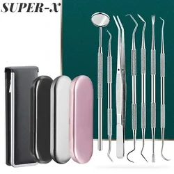 SUPER-X1set Dental Stainless Tool Set Mouth Mirror Probe Hook Pick Tweezer Oral CleaningTeeth Care Tool Dental Calculus Removers