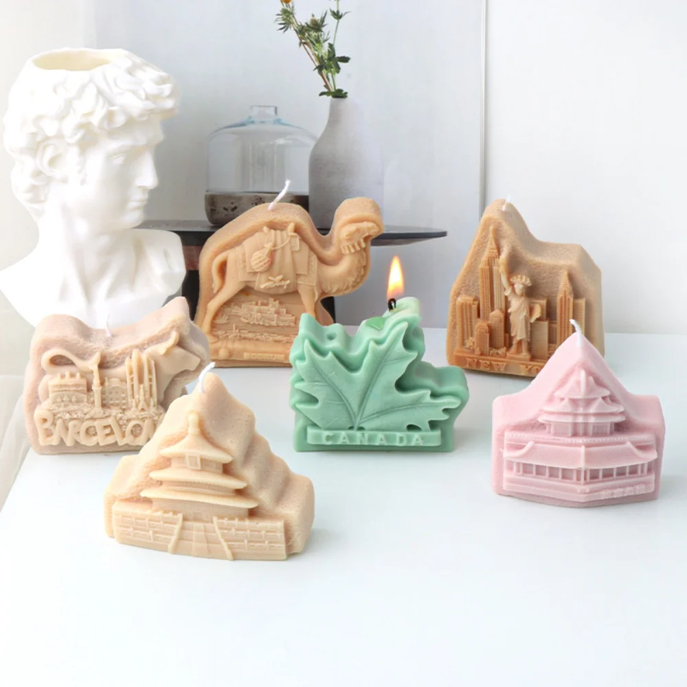 World Famous Building Flat Soap Silicone Mold The Forbidden City/Statue of Liberty Aroma Resin Plaster Animal Design Camel Tools
