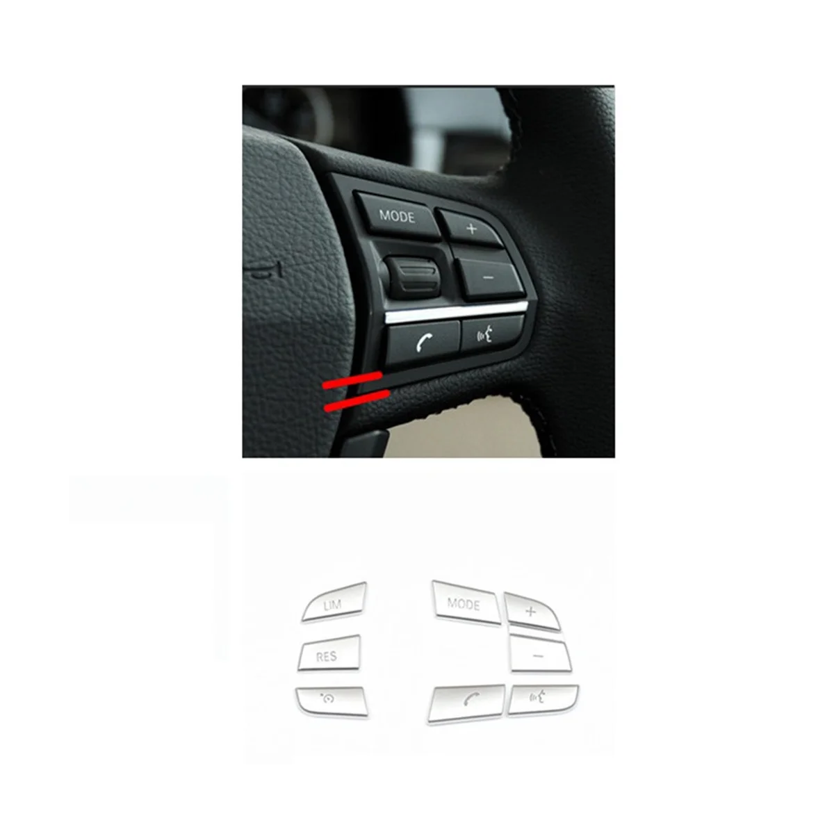 7PCS Car Steering Wheel Button Switch Cover Trim for BMW 1 2 3 4 5 7 Series GT3 GT5 X3 X5 X6 F10 F20 F30 E70(Low Match)