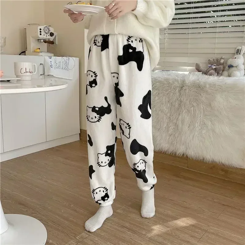 Sanrio hallo kitty Herbst winter Verdickte Casual Hause Hosen mädchen Korallen Fleece Pyjama Hosen Cartoon Flanell nachtwäsche hose