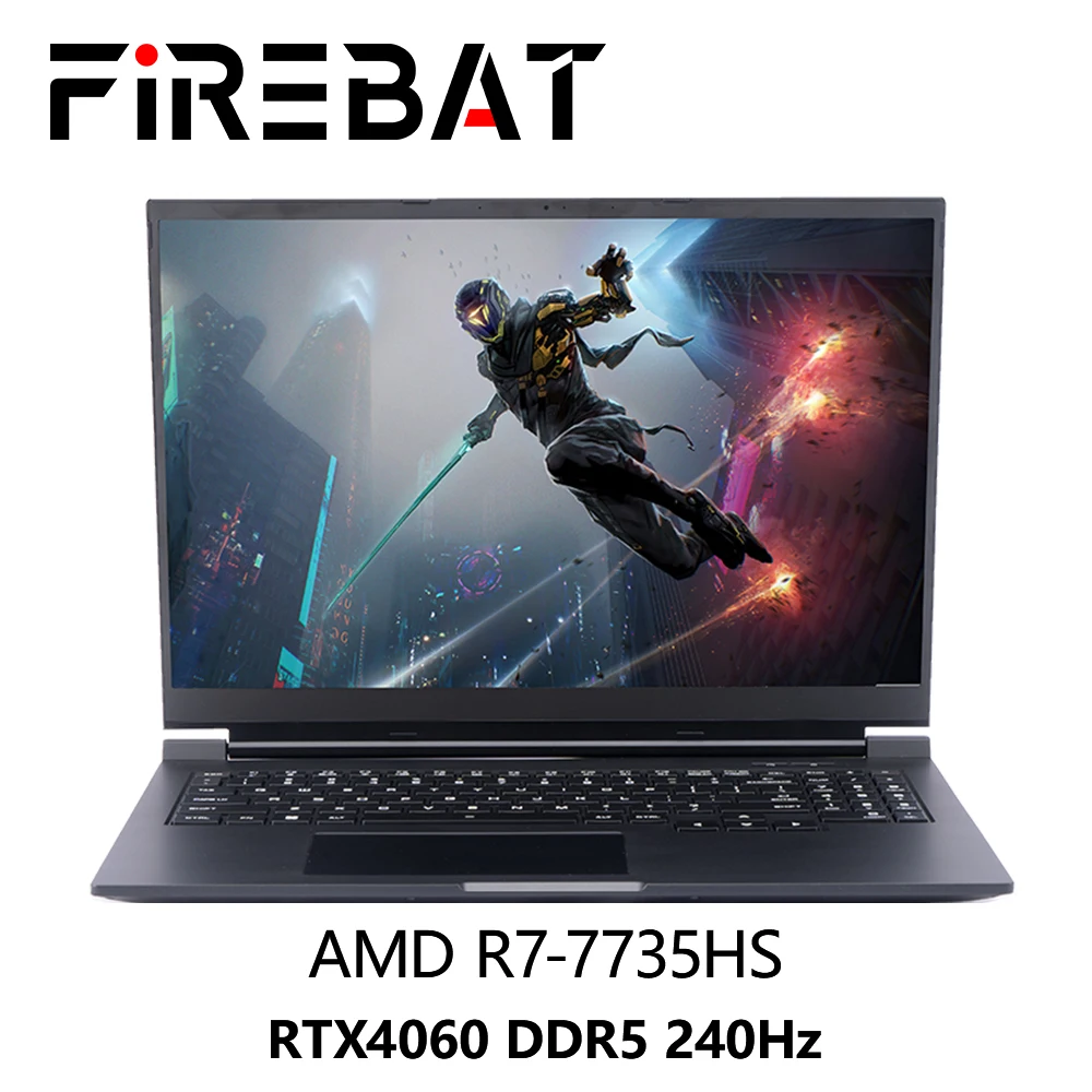 Firebat-ゲーミングノートパソコン、ノートブック、amd R7-7735HS、rtx 4060、ddr5、32g ram、m.2,1テラバイトssd、240hz、2.5k、wifi6、bt5.1,16インチ