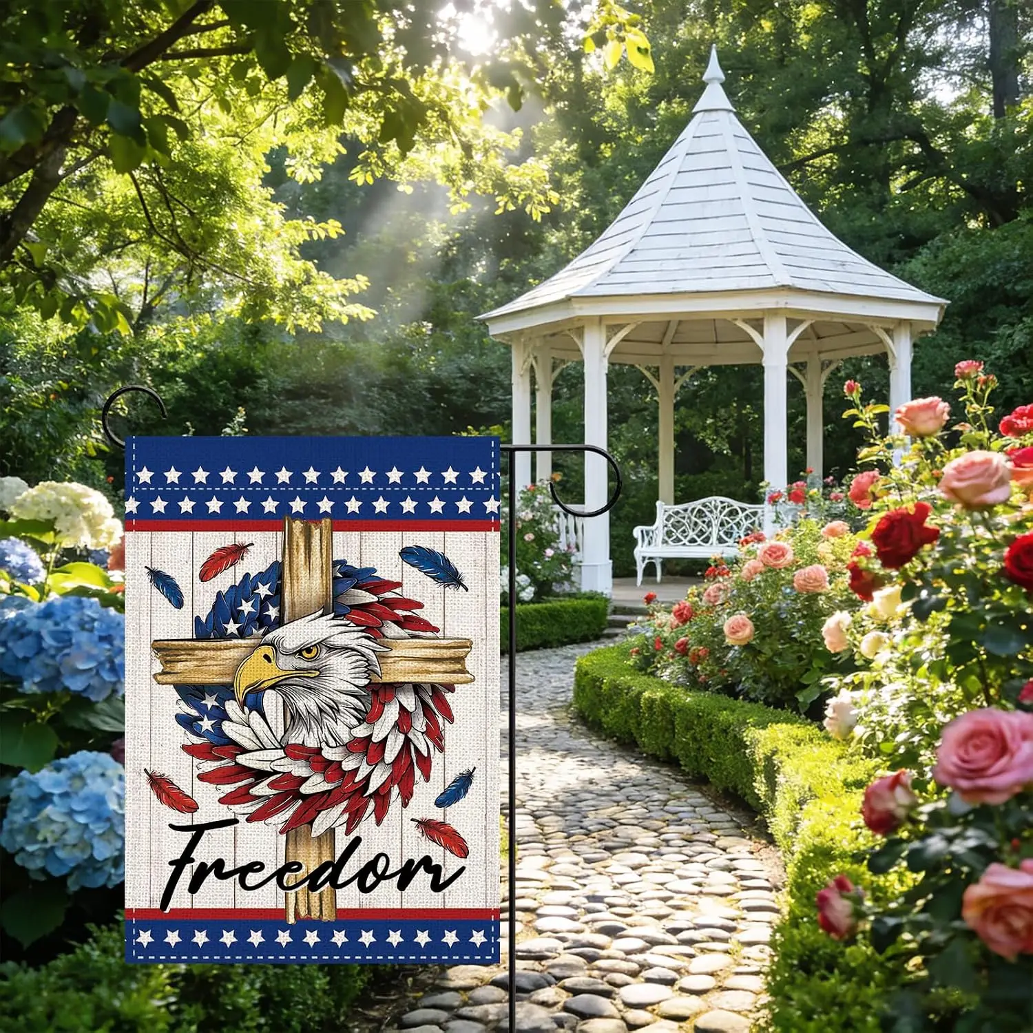 Christian Patriotic Bald Eagle Cross Decorative Garden Flag, 4th of July Religious American Freedom Small Yard Outside Decor kkz