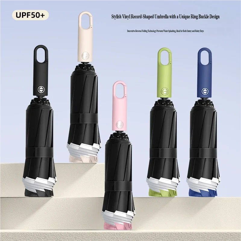Kreativer Automatik-Regenschirm mit Schnallenverschluss, Minimalistischer Japanischer Stil, UV-Schutz, Regen- und Sonnenschutz, Business Faltbarer 3-fach Automatik-Regenschirm