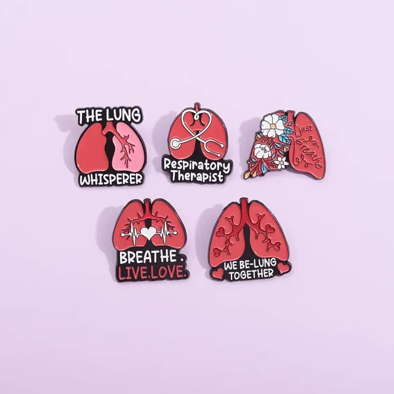 We Be-Lung Together Enamel Pins Organs Heart Lungs Breathe Live Love Brooches Lapel Badges Jewelry Gift for Friends Wholesale