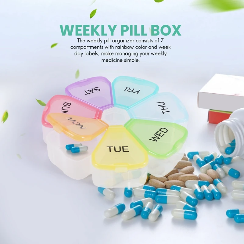 2 Pcs Weekly Pill Organizer, Portable 7 Day Pill Box Case With Large Separate Compartments