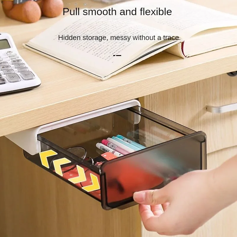 

Table Drawer Type Storage Box Punch Free Self Stick Desktop Organizer Under Desk Invisible Office Stationery Sundry Storage Box