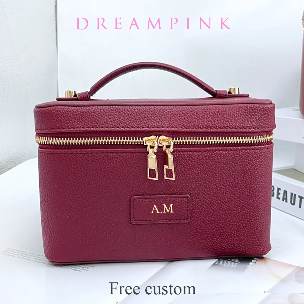 Benutzerdefinierte Name Frauen Make-Up Organizer Mode PU Leder Große Kapazität Dame Reise Kulturbeutel Top Griff Kosmetik Kit Fall Box