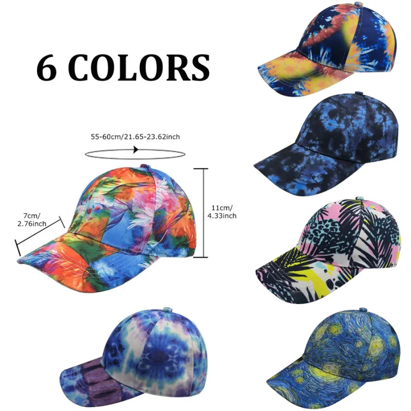 

2PCS Tie Dye Baseball Cap Women Men Outdoor Colorful Print Streetwear Hip Hop Snapback Hat Summer Outdoor Fashion Peaked Sunhat