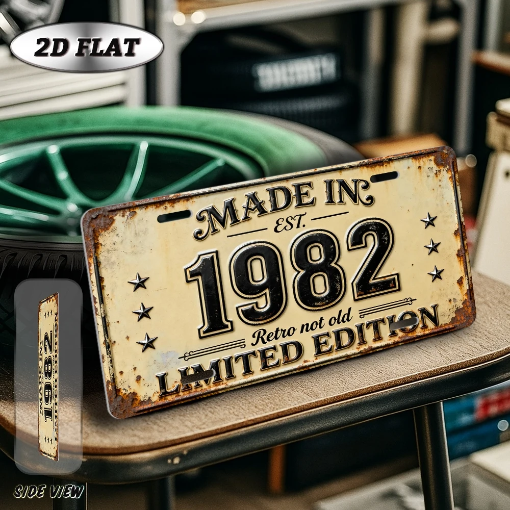2D Flat, [2D Flat] 1pc Vintage 1982 Metal Wall Sign - Aluminum Retro Plaque 12
