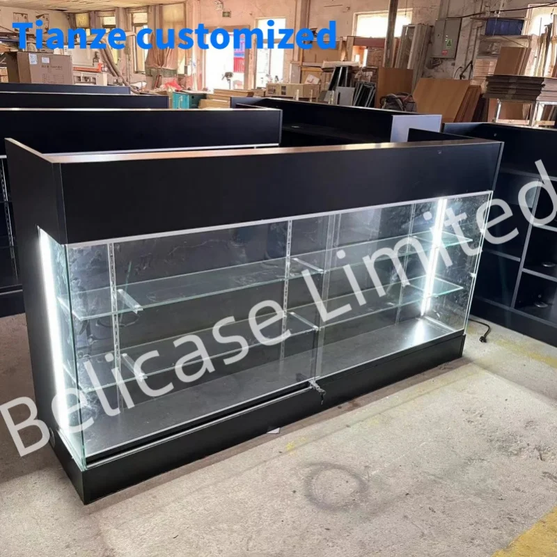 

（customized）Retail Store Vitrine Display Cashier Counter Wooden GlassShowcase Lockable Cashier Table Checkout