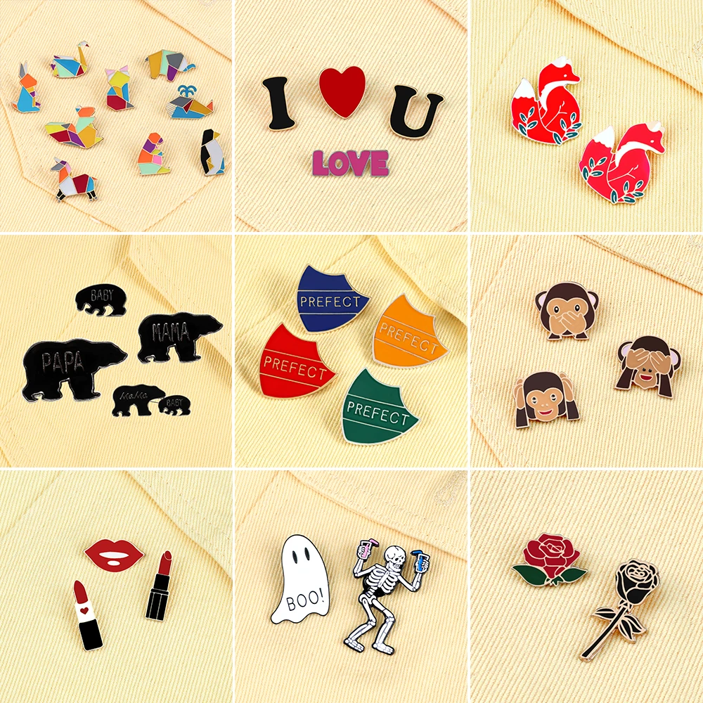 2-9Pcs/Set High Quality Monkey Animal Enamel Pins I LOVE YOU Fox Bear Brooches Women Men Lapel Pin Badge Jewelry Gift for Friend