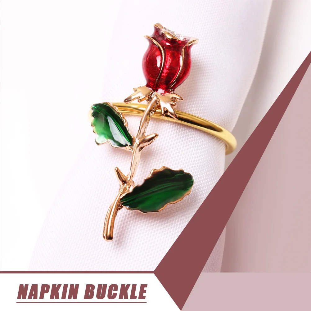 

4Pcs Metal Rose Napkin Rings Lightweight Portable Hotel Restaurant Table Decoration Rose Napkin Ring Dining Table Decoration