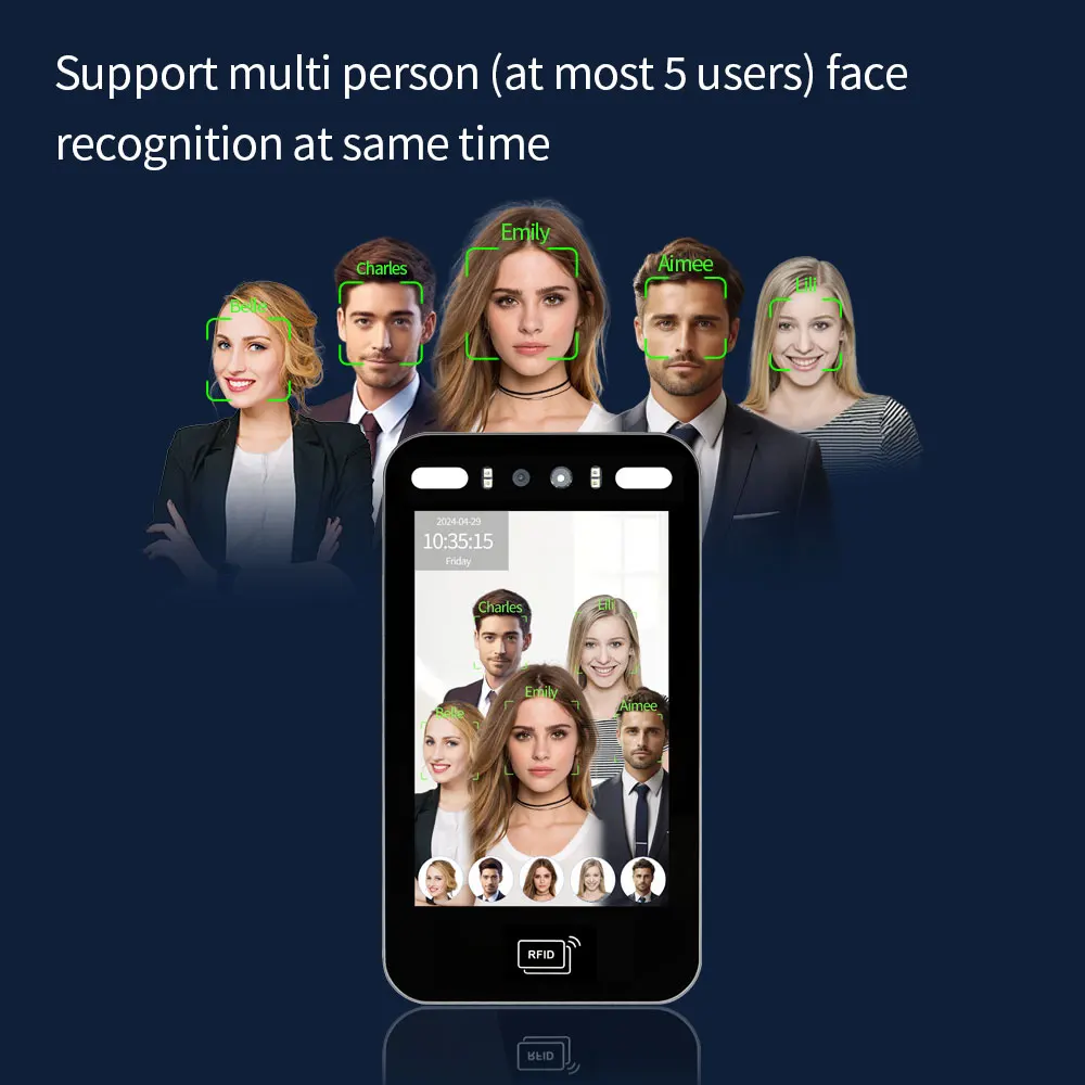 AI Face Attendance Machine 8 HD Touch Screen 50000 Faces 0.2s Unlock WDR Infrared Camera Wall Mount 500000 Records