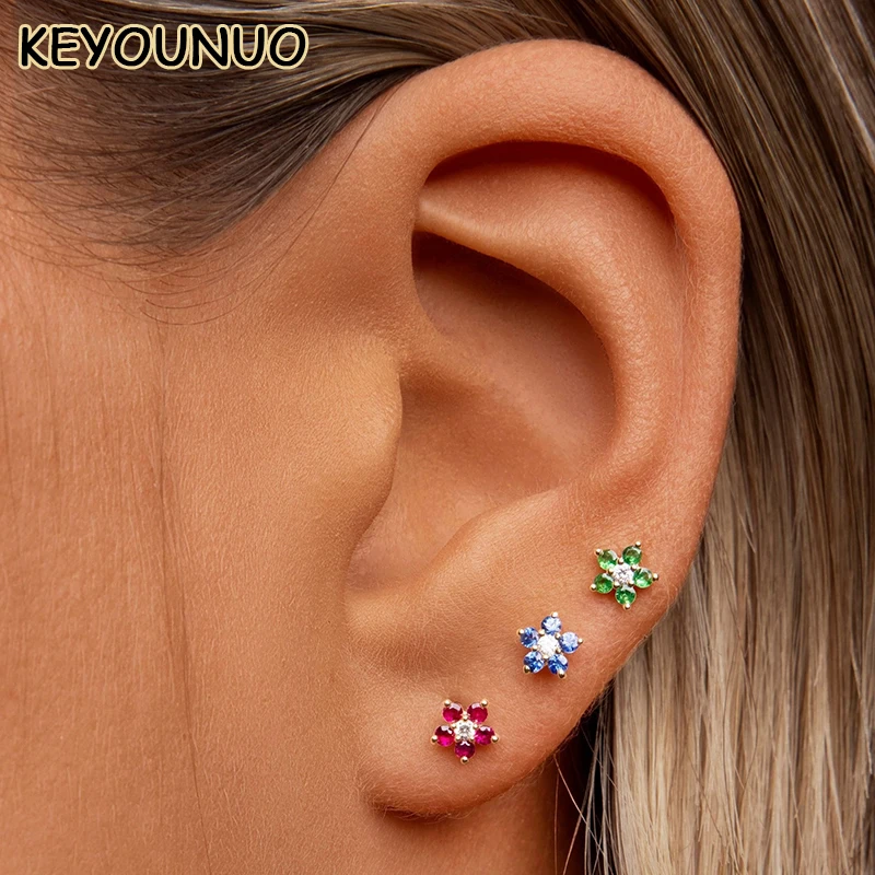 KEYOUNUO Gold Filled Dangle Hoop Earrings Set For Women Ear Cuffs Colorful Zircon Stud Earrings Fashion Party Jewelry Wholesale