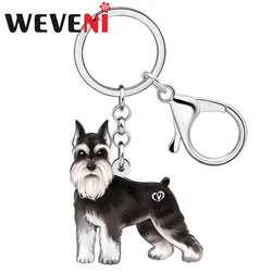 WEVENI Acrylic Trendy Black White Schnauzer Dog Keychains Key Chain Jewelry Car Bag For Women Girls Kids Gifts