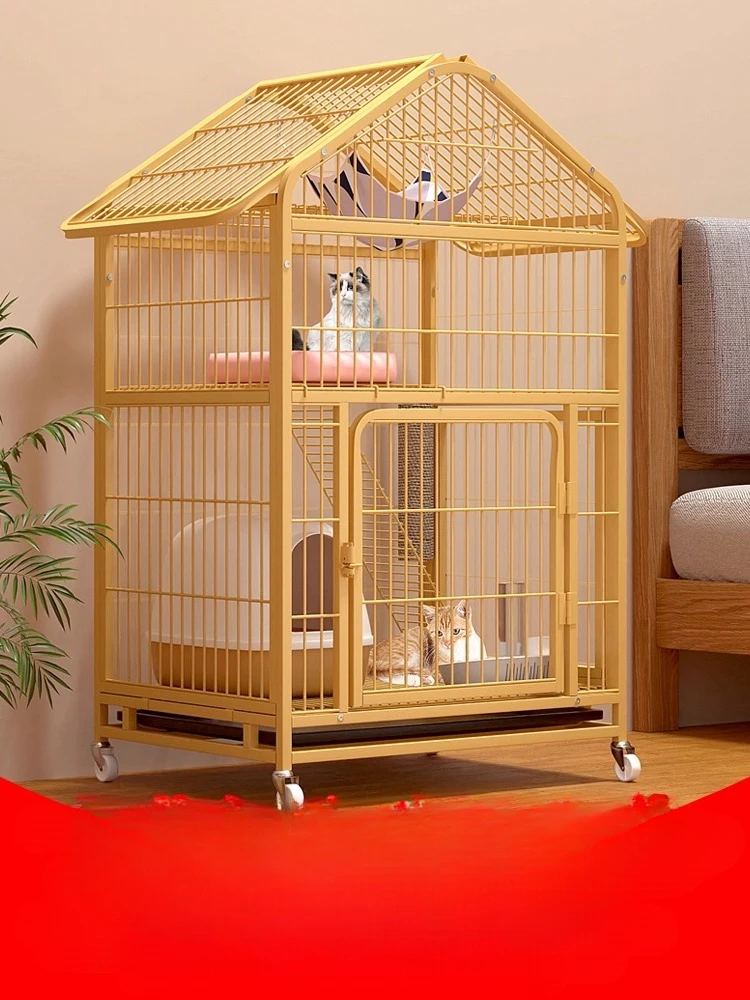 

Cat cage household cat villa indoor two floors with toilet large free space cat house small nest