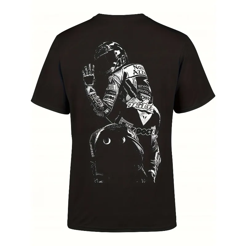 Herren-T-Shirt für Motorradrennen mit der Nummer 46 – ein Retro-Design, das einem Renntrikot ähnelt, perfekt für die Rennstrecke.