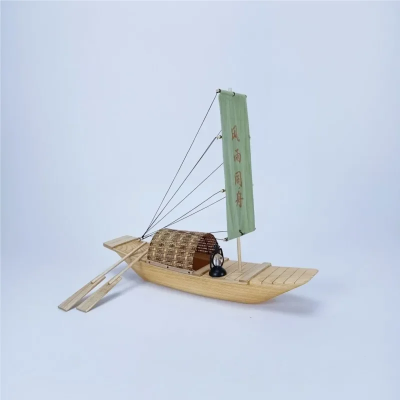 Jiangnan Small Wooden Boat Model Solid Wood Carving Fishing Boat Commemorative Ornament Nature Black Canopy Boats Model ZI963