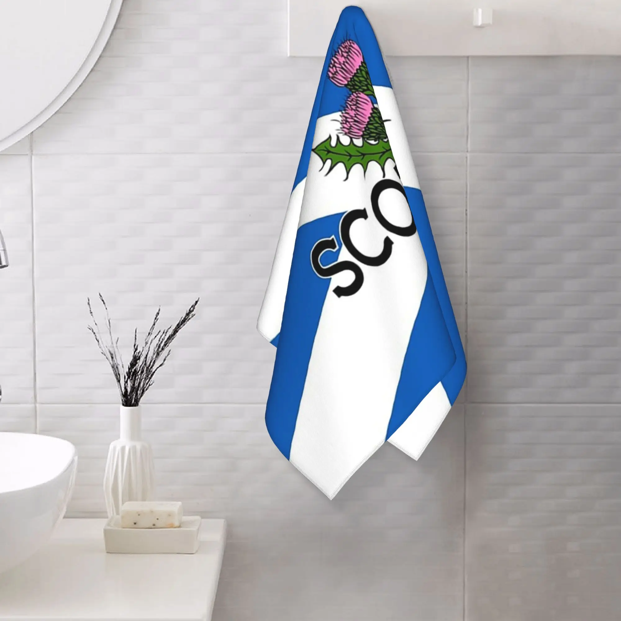 Custom Scotland Saltire Flag - Scottish St Andrews Cross and Thistle Soft Face Towel Quick Dry Pool Bath Towels Breathable