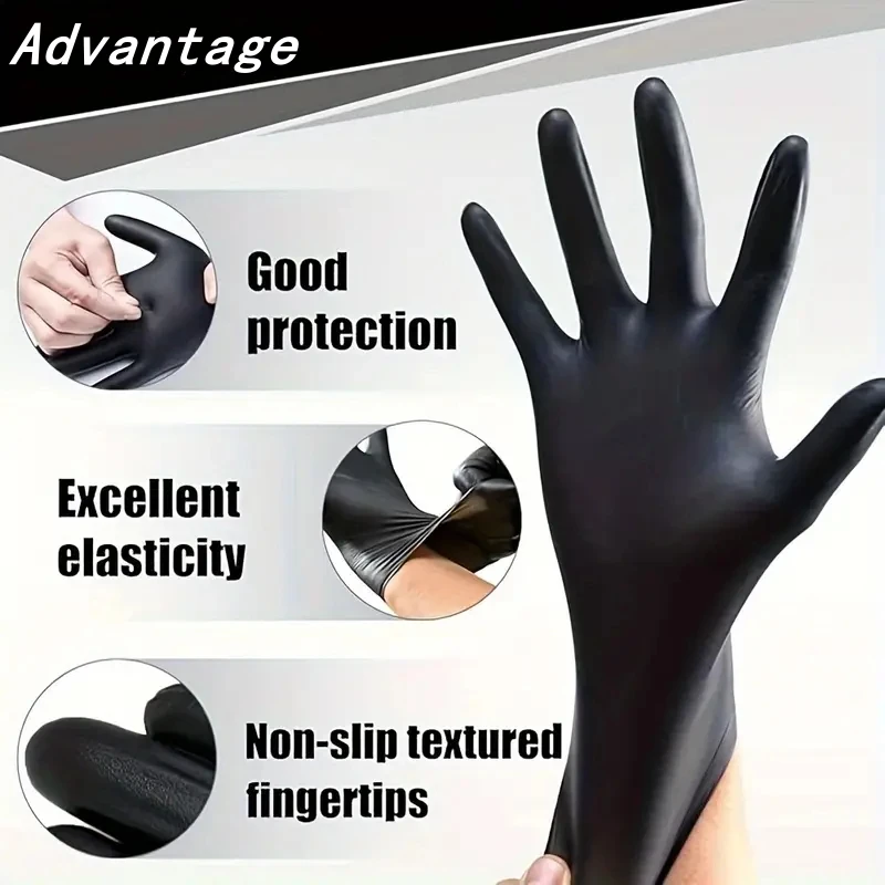 20/100PCS Black Disposable Nitrile Gloves 4Mil Latex & Powder Free Textured Gloves Industrial Grade Mechanic Auto Tattoo Gloves