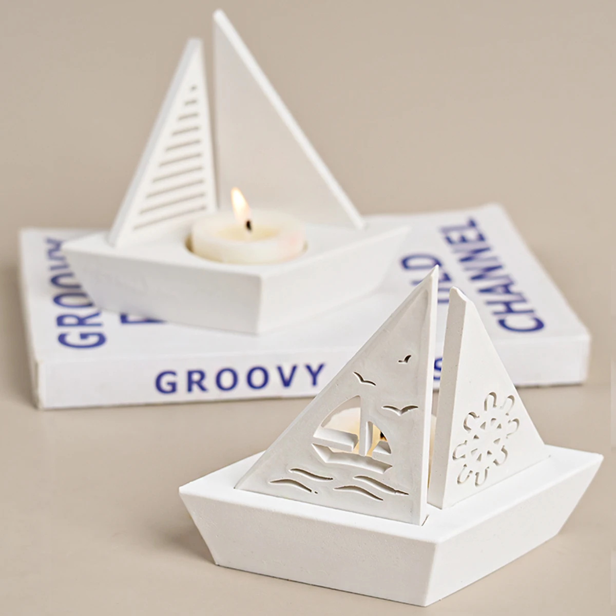 DIY Sailing Boat Candlestick Silicone Mould New 3D Concrete Boat Candle Holder Set Uv Epoxy Resin Mould Plaster Craft Ornaments