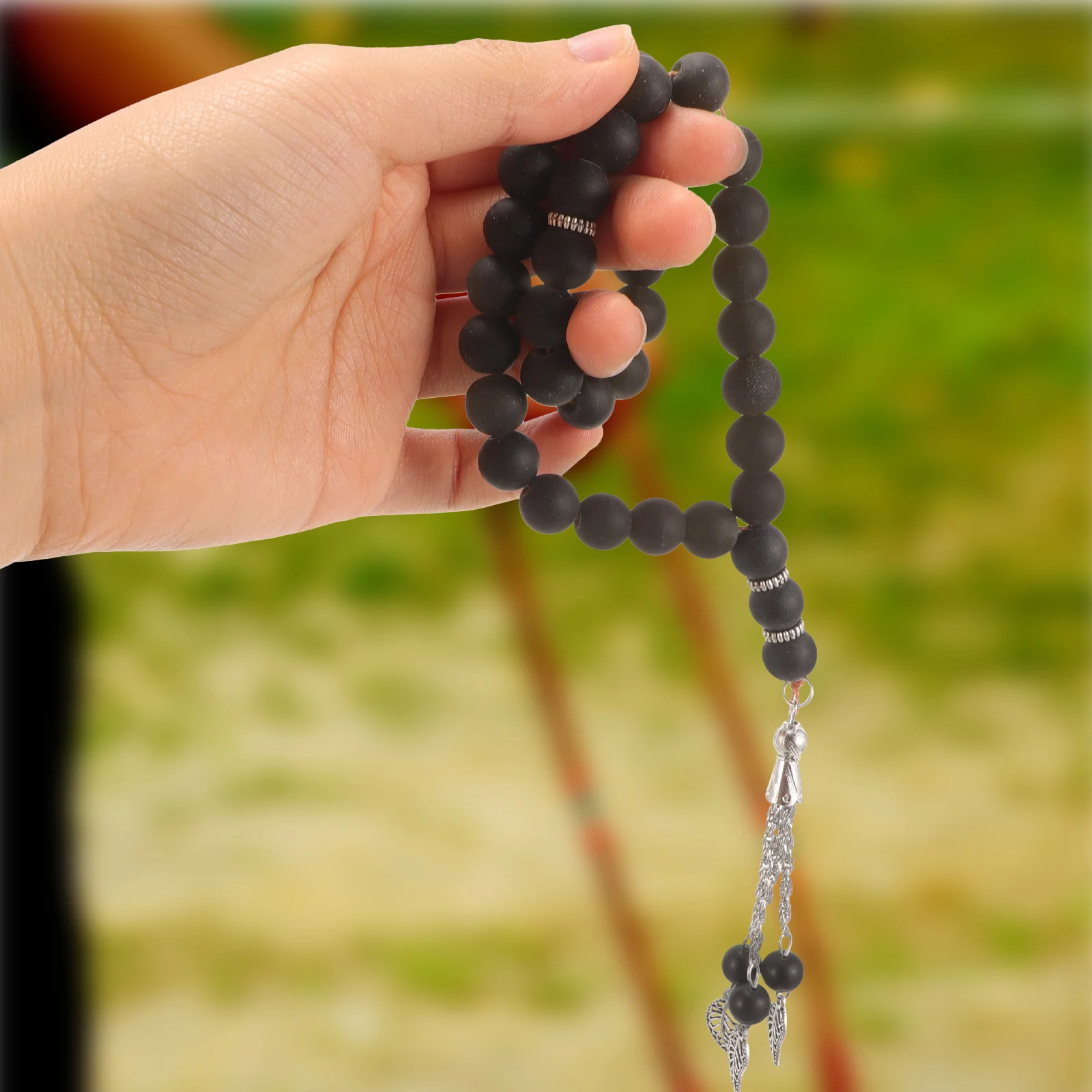 Muslim Prayer Beads Pilgrimage Glass Beads Rosary Prayer Hand Chain (Black) Prayer Accessories Beads Chain