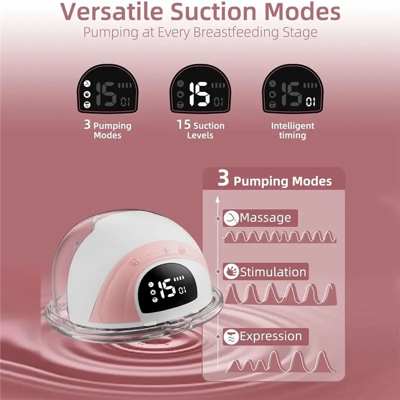 A76G-Wearable Electric Hand-Free Breast Pump, 3 Modes 15 Levels, 320Mmhg Strong Suction, Double-Sealed Leak-Proof Flanges