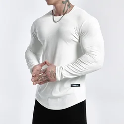 T-shirt da allenamento da corsa a maniche lunghe traspirante di marca a righe alla moda t-shirt sportiva elastica ad asciugatura rapida abbigliamento da uomo