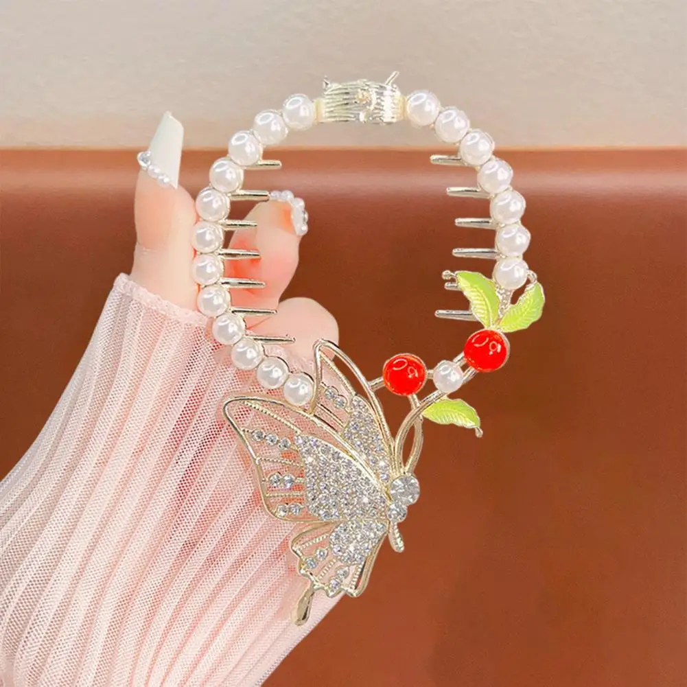 

Girl Hair Barrette Women Hair Clip Elegant Flower Hair Claw with Faux Pearl Tassel Shining Rhinestone Clip for Women Stylish