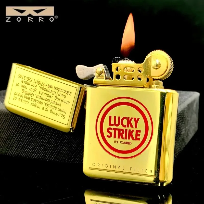 Zorro II Classic Good Luck Cinnabar Painted Brass Kerosine Lighter Flip Machine Gentleman Lighter Men's Gift Smoking Accessories