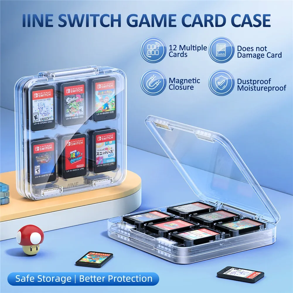 2024 IINE L968 Transparent For Switch Game Card Case Magnetic Closure Dustproof Moisture-proof Storage Case