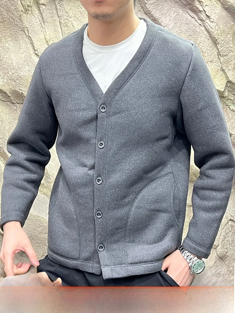

Thiened Fce Warmth V-ne Men's Casual Jaet Cardigan Outerwear Autumn Winter New Sle Stand Fit Polyester Fiber