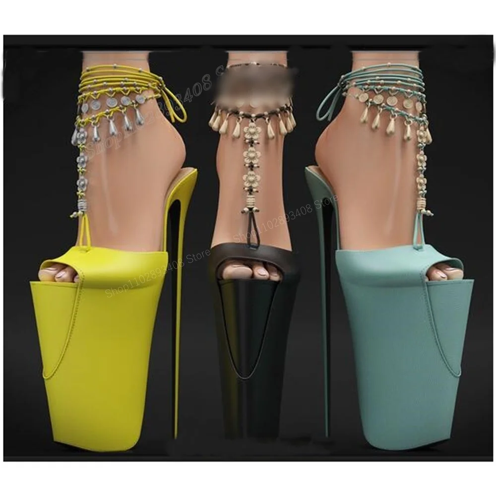 

Yellow Crystals Platform Strappy Sandals Peep Toe 30cm Lace-up Stiletto High Heel Sexy Women Shoes 2024 New Zapatos Para Mujere