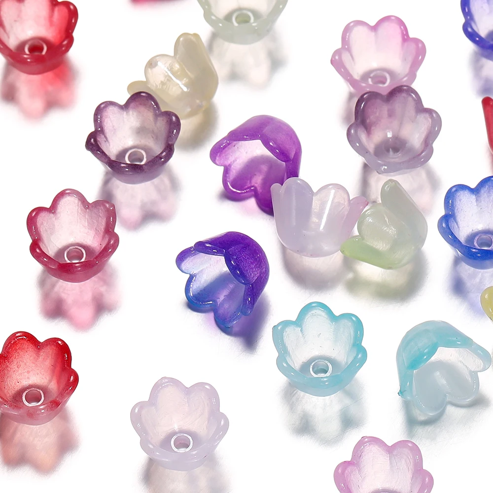 50Pcs Gradient Flower Acrylic Beads Bellflower Spacer Beads Caps for DIY Charms Bracelets Jewelry Making Findings Accessories