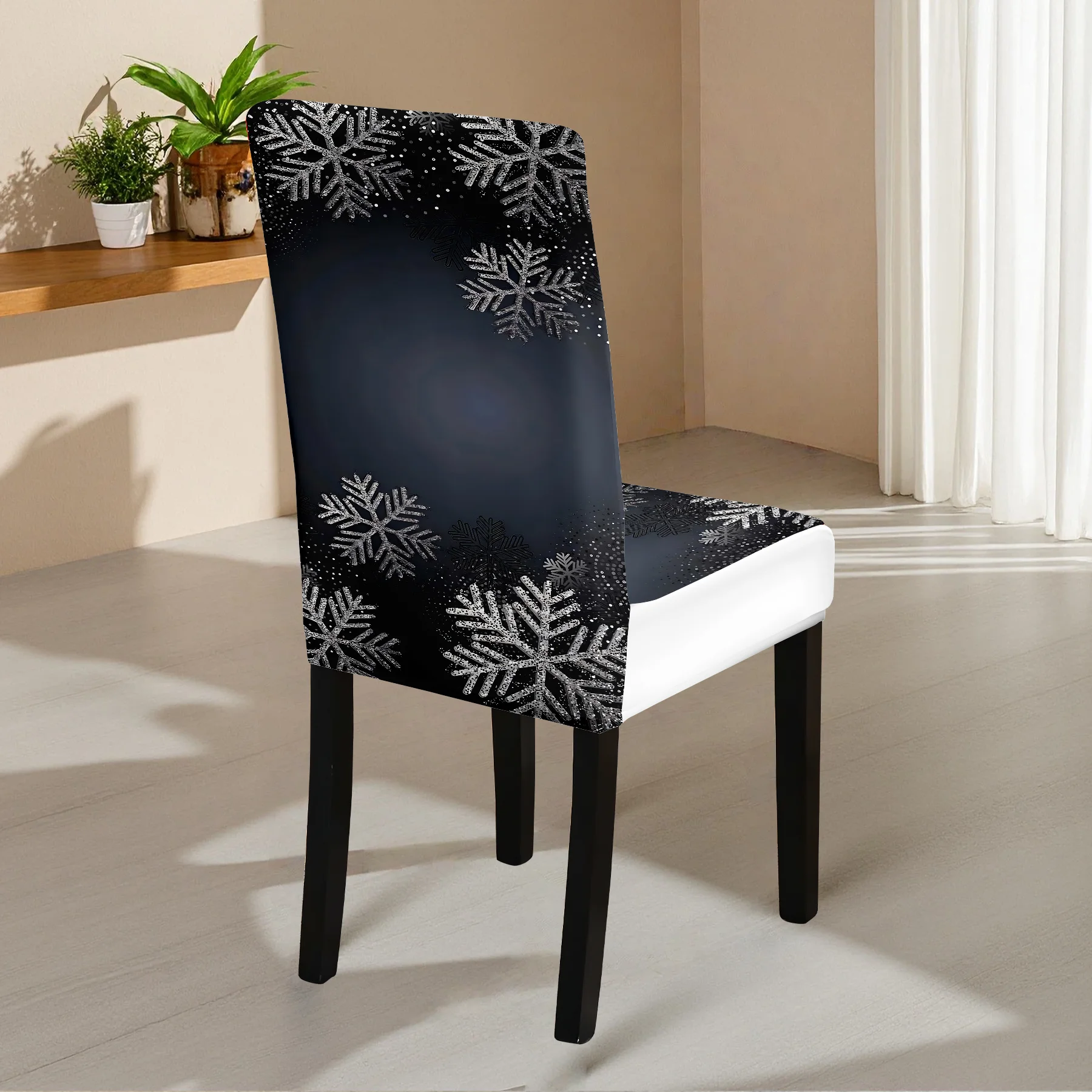 2026 New Snowflake Printed Elastic Chair Cover, All - inclusive Stretch Dining Chair Slipcover, Washable & F