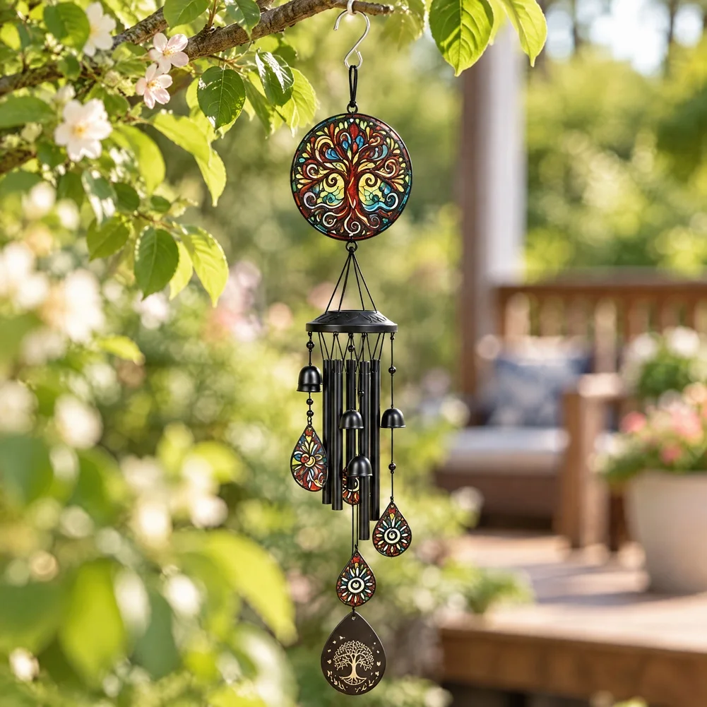 Colorful Metal Wind Chime For Tree Of Life Memorial Garden Decor Soothing Sound Hanging Ornament For Patio Yard Home Decoration