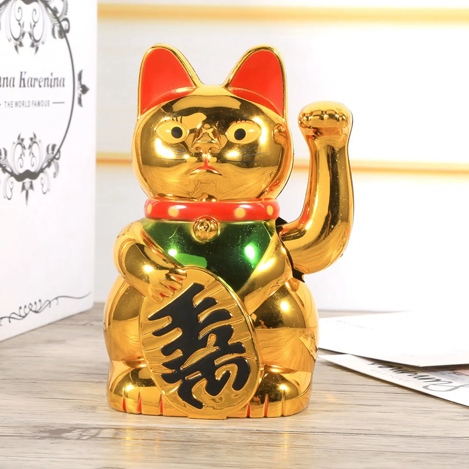 Feng Shui Cat Large Gold Waving Hand Paw Up Wealth Prosperity Welcoming Cat Good Luck Feng Shui Decoration Wealth Cat Waving Cat