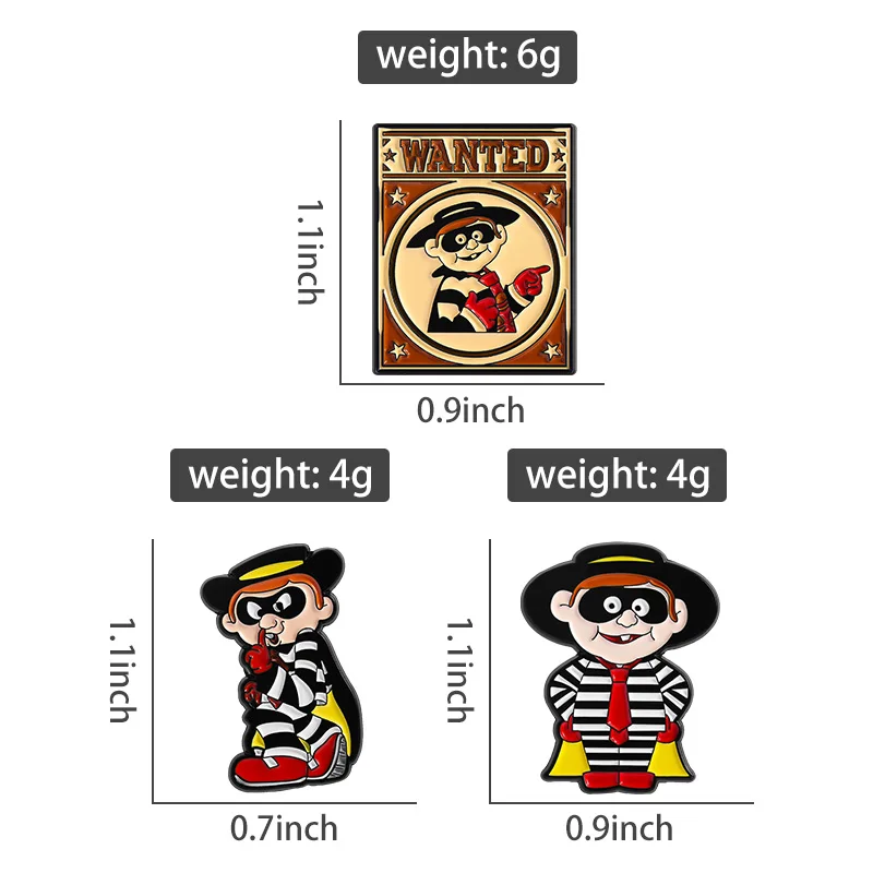 Classic Anime Hamburglar Character Brooch Enamel Pins Custom Wanted Hamburg Thief Brooch Backpack Lapel Badge Funny Jewelry GIft