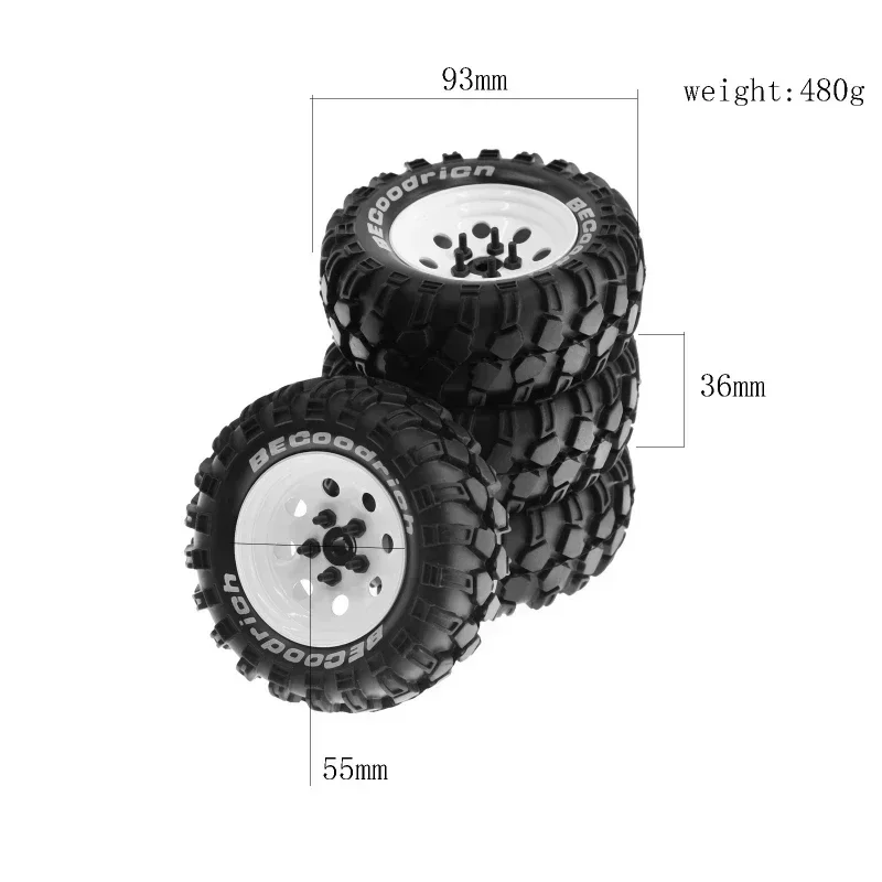 4 pezzi 93mm metallo 1.9 "Beadlock cerchione set di pneumatici in gomma per 1/10 RC Crawler Car Trxs TRX4 RC4WD D90 D110 Axial SCX10
