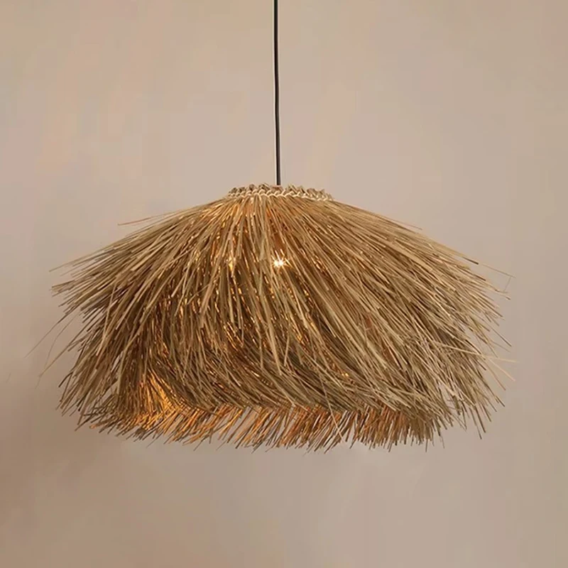 Retro ręcznie tkany rattanowy żyrandol Led restauracja/bar lampa wisząca Home Decor lampa wisząca lampy wiszące