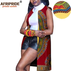 2024 African Clothes for Women Casual Coats Dashiki Ankara Jacket Sleeveless O-neck Knee Length Cotton Coat for Women A1824006