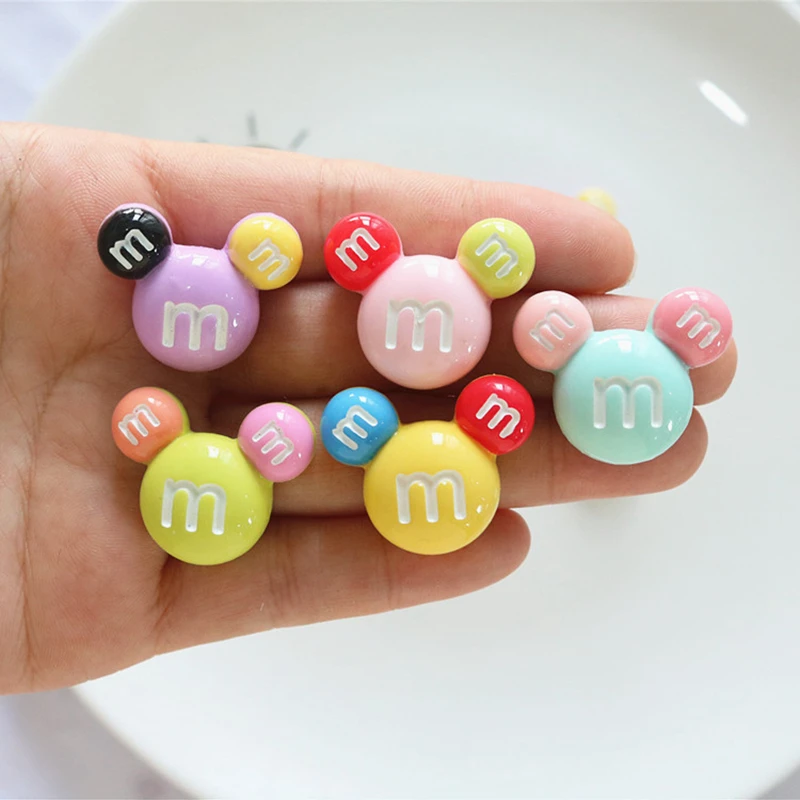 10 Pcs New Cute Bright Surface Cartoon M Beans Colour Candy Resin Scrapbook Diy Jewelry Children Party Hairpin Accessories A88