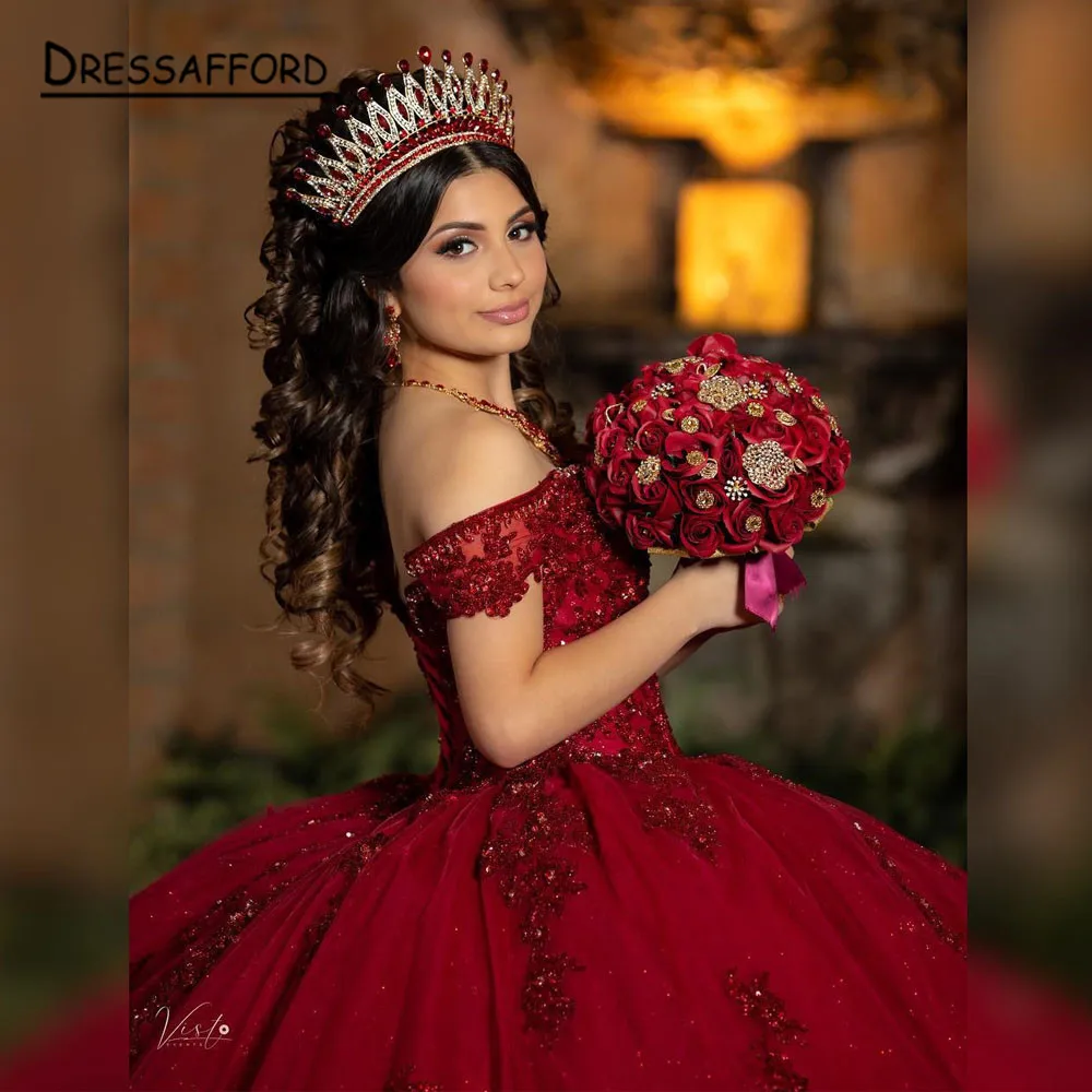 Rode Quinceanera Jurken Baljurk Party Dress Lace Up Prinses Meninas De 15 Anos Porno