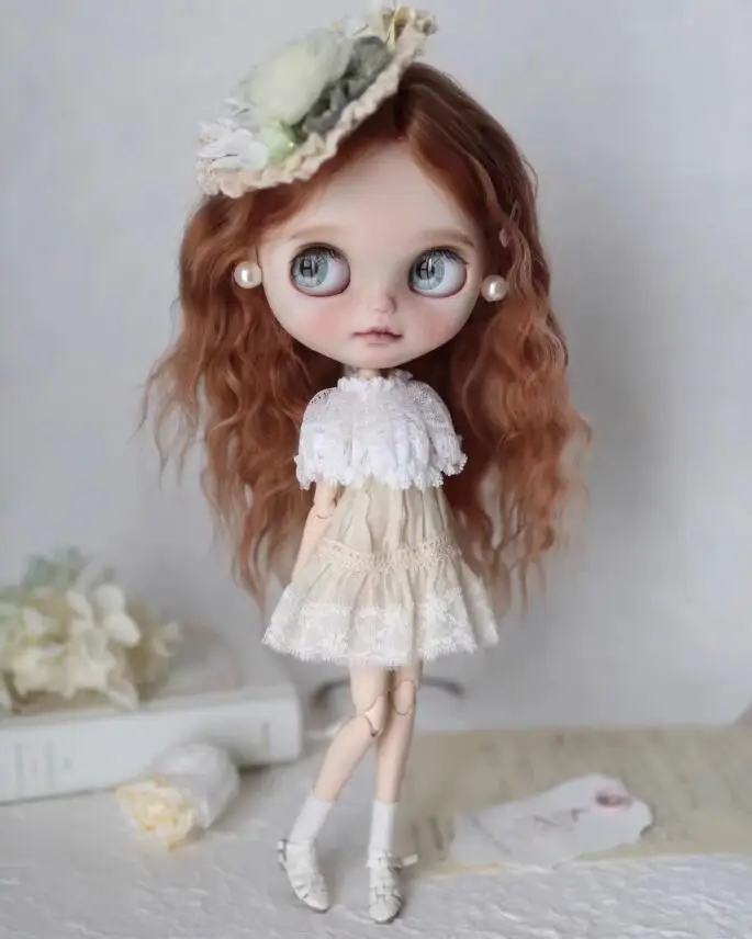 

2PCS Lady style clothes blythe doll outfit dress/headwear 1/6 30cm(Fit for Pullip,Ob22/24/26, Licca)