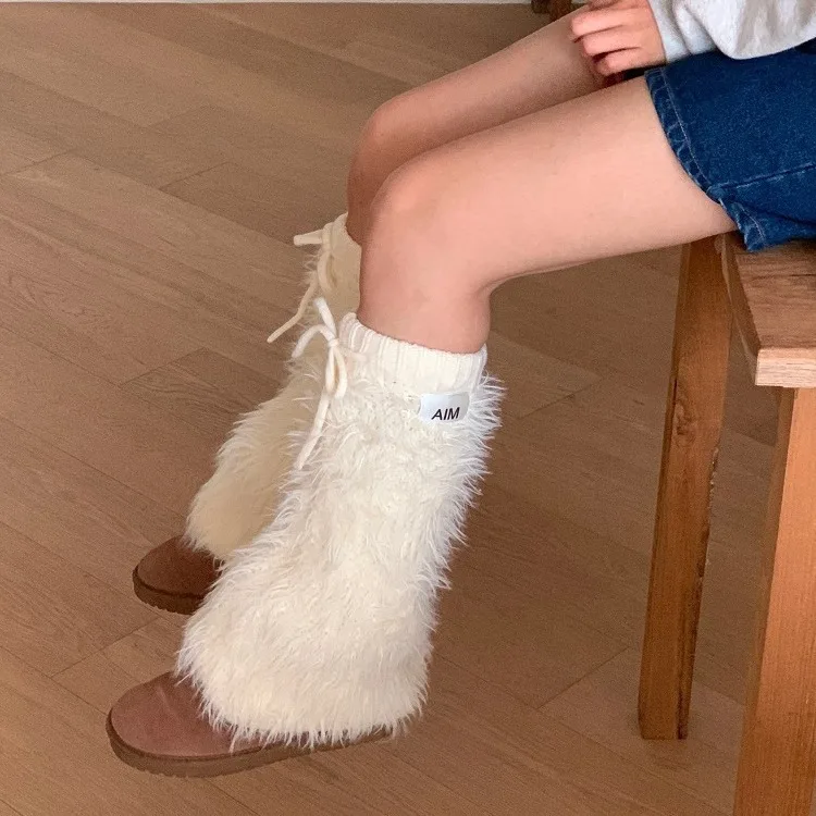 New Y2k Women Imitation Rabbit Fur Leg Warmers Kawaii Lolita Leggings Boots Stocking Thickened Cover Harajuku Foot Boots Cover